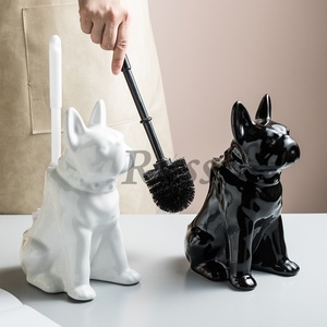 犬のブラシ置き セラミック製 掃除用品 背中にブラシ収納 浴室 トイレ ホワイト ブラックの2色 白 黒 動物 アニマル ブルドッグ 清潔感