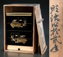 【夢讃岐】時代逸品/木製本漆塗　蒔絵4段重箱　175x175 jjp062_画像8