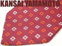 OA 866 【期間限定】カンサイヤマモト KANSAI YAMAMOTO ネクタイ エンジ色系 スクエアパターン柄 ジャガード_画像1
