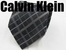 OA 965 カルバンクライン Calvin Klein ネクタイ 黒色系 チェック柄 ジャガード_画像1