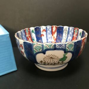 久光　大鉢　煮物鉢　美品　菊、撫子　色絵 