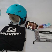 SALOMON(サロモン) スキーヘルメット レディース アイコン 4D カスタムエアー スキューバブルー×エッグプラン　/スワンズゴーグル キッズ_画像1