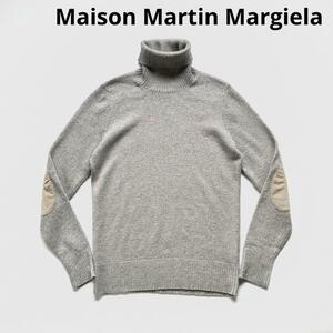 Maison Martin Margiela マルタンマルジェラ ウール ミドルゲージ タートルネック ニット セーター M グレー エルボーパッチ 国内正規