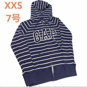 GAP ギャップ ジップアップ パーカー レディース トップス ボーダー ネイビー ホワイト 紺 レディース 7号 XXS 3S