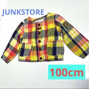 100cm キッズ ベビー JUNKSTORE ジャンクストア トップス シャツ スモックシャツ 前ボタン チェック イエロー