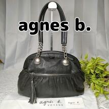 アニエスベーボヤージュ トートバッグ レザー ブラック がま口 agnes b. ショルダーバッグ 黒 革 アニエスベー レディースバッグ　本革 _画像1