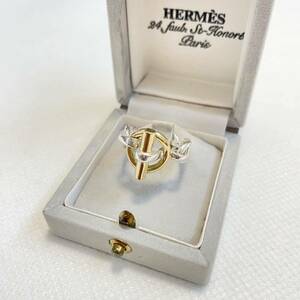 Vintage HERMES 53 13号 シェーヌダンクル シルバー イエローゴールド コンビ リング 指輪 Ag750 K18 SV925 アクロバット クレッシェンド