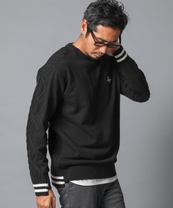 The DUFFER of ST.GEORGE SWITCHING KNIT：スウェット/アランニット 切替えデザインニット ネイビー 21AW サイズL 定価15,400円