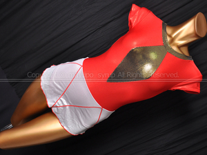 L1198-03* прекрасный товар cozy p бег короткий рукав художественная гимнастика Leotard глянец красный × серебряный × Gold S