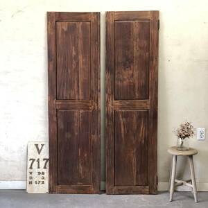 V-717 W98×H172 old cheeks material. double doors. antique door 2 sheets set both opening lino beige .n Vintage door wooden fittings car Be Schic ftg