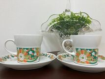 ◆未使用◆60年代 Noritake ノリタケ カップ＆ソーサ2客セット/ノリタケティーカップコーヒー/ 花柄 和柄 昭和レトロ ポップ 当時物 レア_画像6