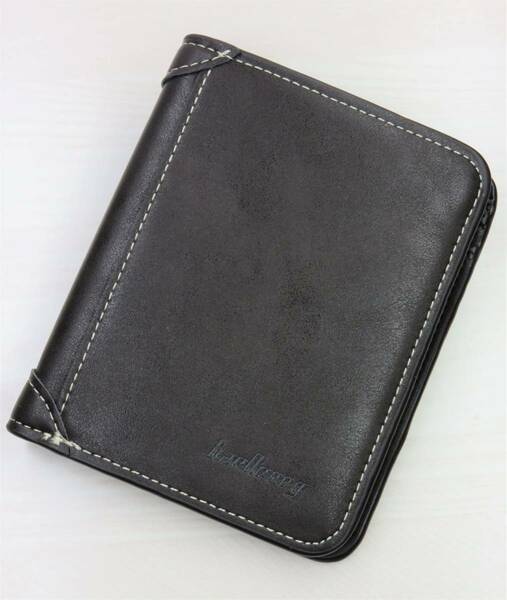 二つ折りメンズ財布、コンパット男性財布、内部定期入ポケットれあり、新品、当日発送（黒灰色）