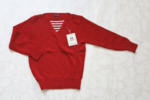 1773 Showa Retro child clothes long sleeve knitted sweater dark red red 120. unused dead stock beautiful goods unused long-term keeping goods acrylic fiber 