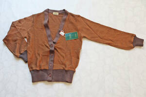 1756 Showa Retro girl cardigan 140-150. Brown * orange autumn winter new old goods unused long-term keeping goods 70 period 