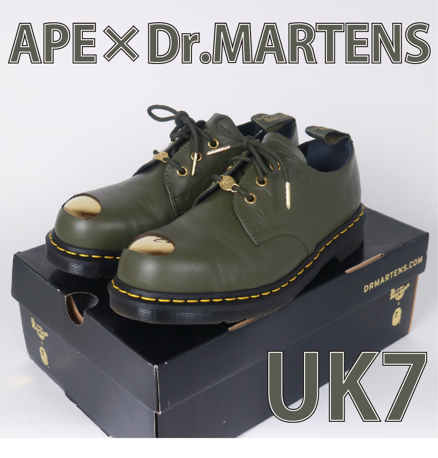 UK7】APE×Dr.Martens コラボ エンボス加工 オデコ靴 3ホール-