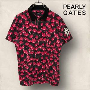 PEARLY GATES パーリーゲイツ ゴルフウェア ポロシャツ 総柄 サイズ5 ピンク ブラック