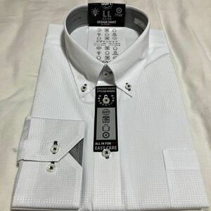 デザインシャツ、スタイリッシュ体型、なめらかな着心地、ON/OFF使える、こだわりボタン位置LL43-86 ボタンダウン、ホワイト