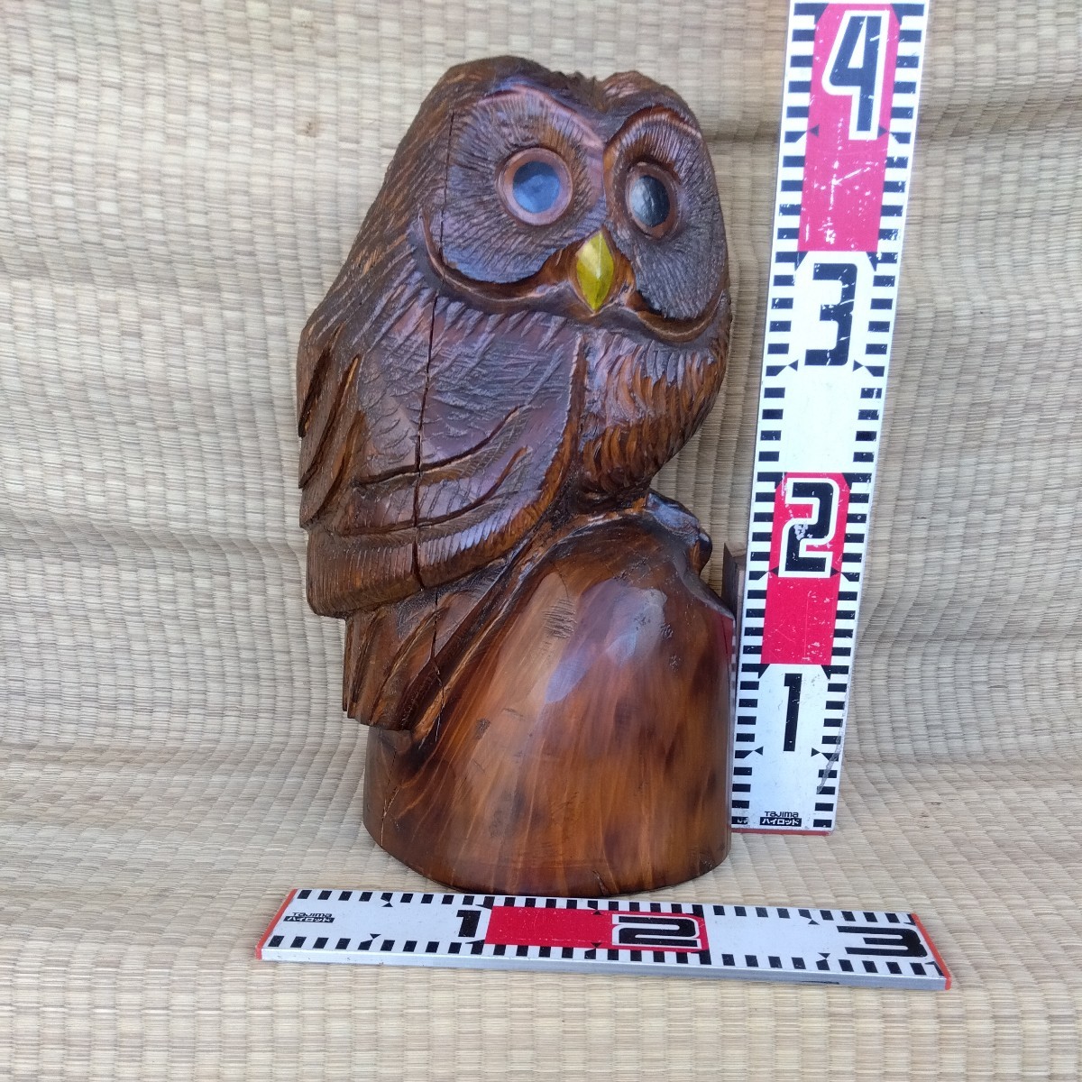 Wood Carving Owl ⑦ (Homemade chainsaw art piece made from thinned Hinoki wood) Diameter around 23 cm, height 37 cm, weight 5 kg If you like owls, how about this!, handmade works, interior, miscellaneous goods, ornament, object