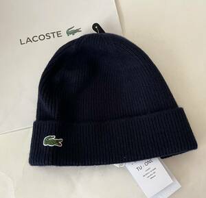 【送料無料】新品★LACOSTE ラコステ ニット帽 ウール100％ キャップ 帽子 ビーニー 濃紺2