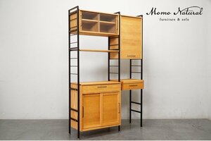 208 極美品 MOMO natural(モモナチュラル) UNIT BOARD(ユニットボード) シェルフ・キャビネット・カップボード オーク×アイアン食器棚