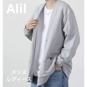 新品タグ付きAlil-FOR MEN- / アリルフォーメン　スウェットVネックカーディガン　グレー　メンズ　レディース　ユニセックス　トレーナー