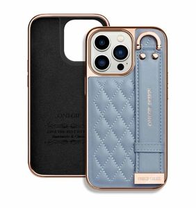 スマホケースiPhone リストバンド付き ジャニオタ スナ系 青 キルティング お姉さん系 オタ活 かわいい おしゃれ 