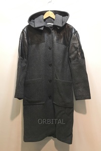 ..) Celine CELINE with a hood leather switch melt n coat size 38 gray black men's domestic regular 