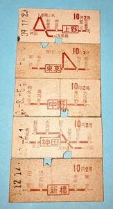 国鉄 硬券 赤文字 地図式乗車券 昭和39年～40年 5枚セット