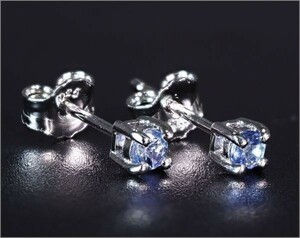 【華】タンザナイト 一粒 ピアス シンプル プレゼント 値下げ交渉可 刻印有 No.S-9 ( PT 18k(3322