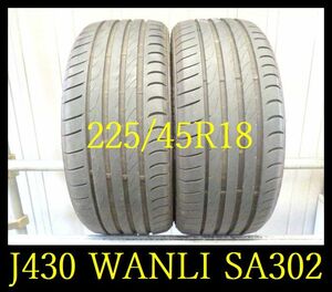 【J430】OT0009273 送料無料・代引き可 店頭受取可 2022年製造 約8部山◆WANLI SPORT Macro SA302◆225/40R18◆2本