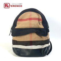 BURBERRY バーバリー 3958527 バックパック メガ チェック柄 カバン リュックサック キャンバス/レザー ベージュ メンズ【中古】_画像1