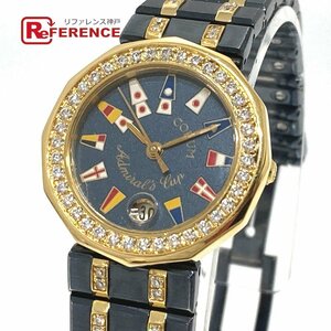 CORUM Corum 446086 gun blue Admiral z cup diamond bezel quarts wristwatch SS/YG navy × Gold lady's [ used ]