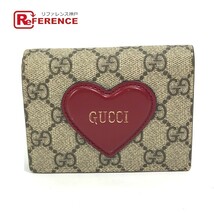 GUCCI グッチ 648848 GG ハートモチーフ 2つ折り財布 GGスプリームキャンバス ベージュ×レッド レディース【中古】_画像1