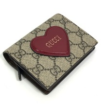 GUCCI グッチ 648848 GG ハートモチーフ 2つ折り財布 GGスプリームキャンバス ベージュ×レッド レディース【中古】_画像3