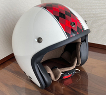 OGKカブト Kabuto KL-MINI レディース／キッズ ジェットヘルメット XS(54～55cm) アーガイルホワイト／レッド_画像1