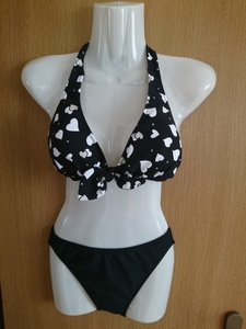 * black × white * Heart pattern. bikini 2 point set * size 7S*