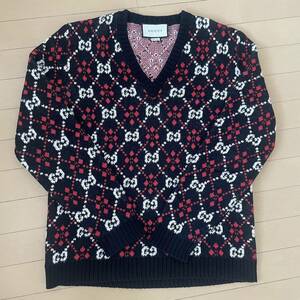  beautiful goods GUCCI Gucci GG Logo V neck knitted sweater men's L size 