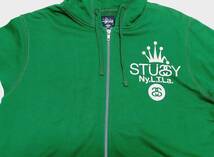 新品タグ付き！価格￥１７３８０！STUSSY ステューシー/ロゴ&クラウン＆SSリングプリント ジップアップ スウェットパーカー M グリーン_画像4