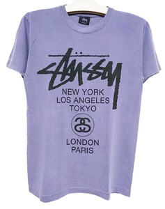 新品タグ付き！STUSSY ステューシー/メキシコ製！ワールドツアーTシャツ S ライトパープル/薄紫 定番大人気！デッドストック