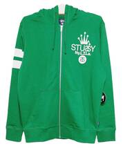 新品タグ付き！価格￥１７３８０！STUSSY ステューシー/ロゴ&クラウン＆SSリングプリント ジップアップ スウェットパーカー M グリーン_画像3