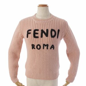 [ Fendi ]Fendi Logo pull over long sleeve wool sweater knitted FZX624 pink 36 [ used ][ regular goods guarantee ]180835