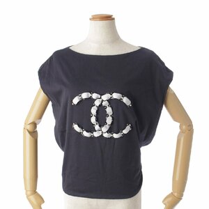 [ Chanel ]Chanel 21 year cruise collection here Mark pearl cotton tops P70021 navy 34 [ used ]184650