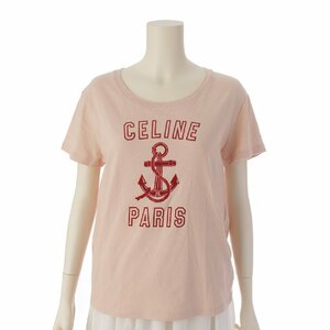 [ Celine ]Celine Logo short sleeves cotton cut and sewn T-shirt 2X586114L pink M [ used ]188225