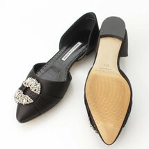 【マノロブラニク】Manolo Blahnik　スワロフスキー サテン フラットパンプス ブラック 371/2 【中古】186291_画像5