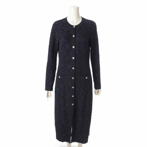 【シャネル】Chanel　ココマーク カメリア パイル地 ロング カーディガン ネイビー 36 【中古】186653