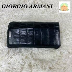 Ｋ0241　②　 【訳あり】 GIORGIO ARMANI ジョルジオ・アルマーニ 長財布 シンプル カード収納多い ブラック メンズ USED 