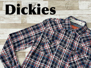 ☆送料無料☆ Dickies ディッキーズ 古着 チェック柄 ダブルポケット ウエスタン ネルシャツ メンズ M グレー トップス 中古 即決