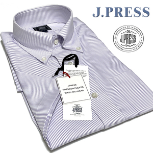 JP422M 新品 定番 J.PRESS ORIGINALS Jプレス PREMIUM PLEATS / 形態安定 マイクロストライプ 半袖シャツ ボタンダウンシャツ クールビズ