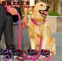 Ｍサイズ リード 首輪 丈夫 ドッグ ハーフチョーク 編込み 大型犬 中型犬 赤紫_画像6