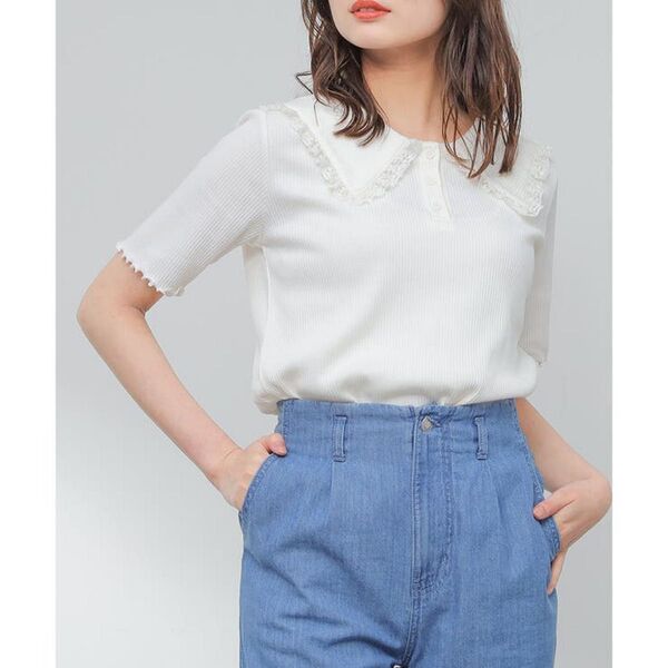 Honeys COLZA トップス カットソー 半袖 セーラー アイボリー M
